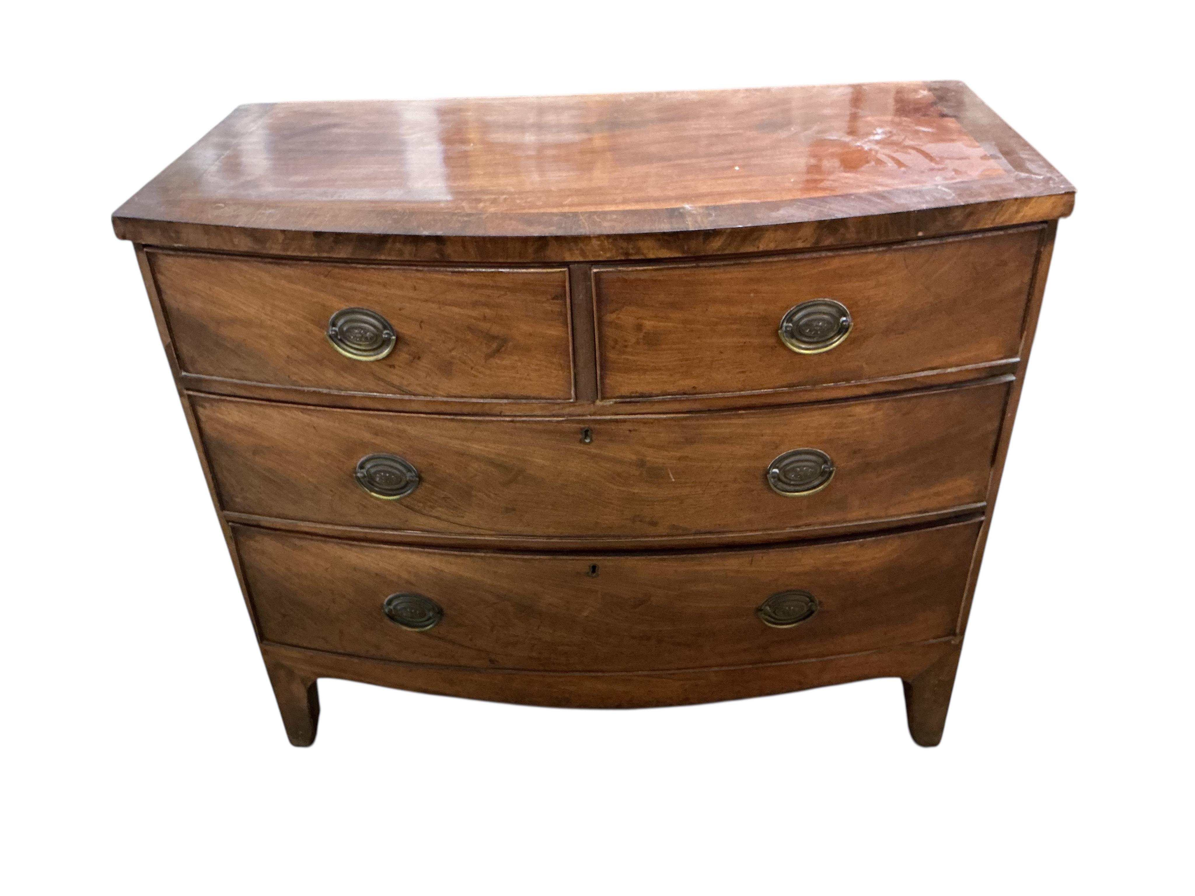 A Regency banded mahogany bowfront chest, width 101cm, depth 51cm, height 87cm